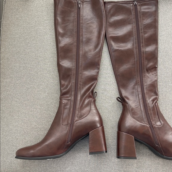 Jeffrey Campbell Hot Lava Boots Burgundy Coffee Brown Square Toe Knee High - Picture 4 of 10